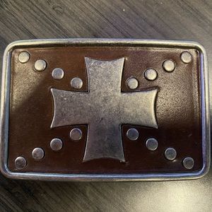 Metal / Brown Leather belt buckle